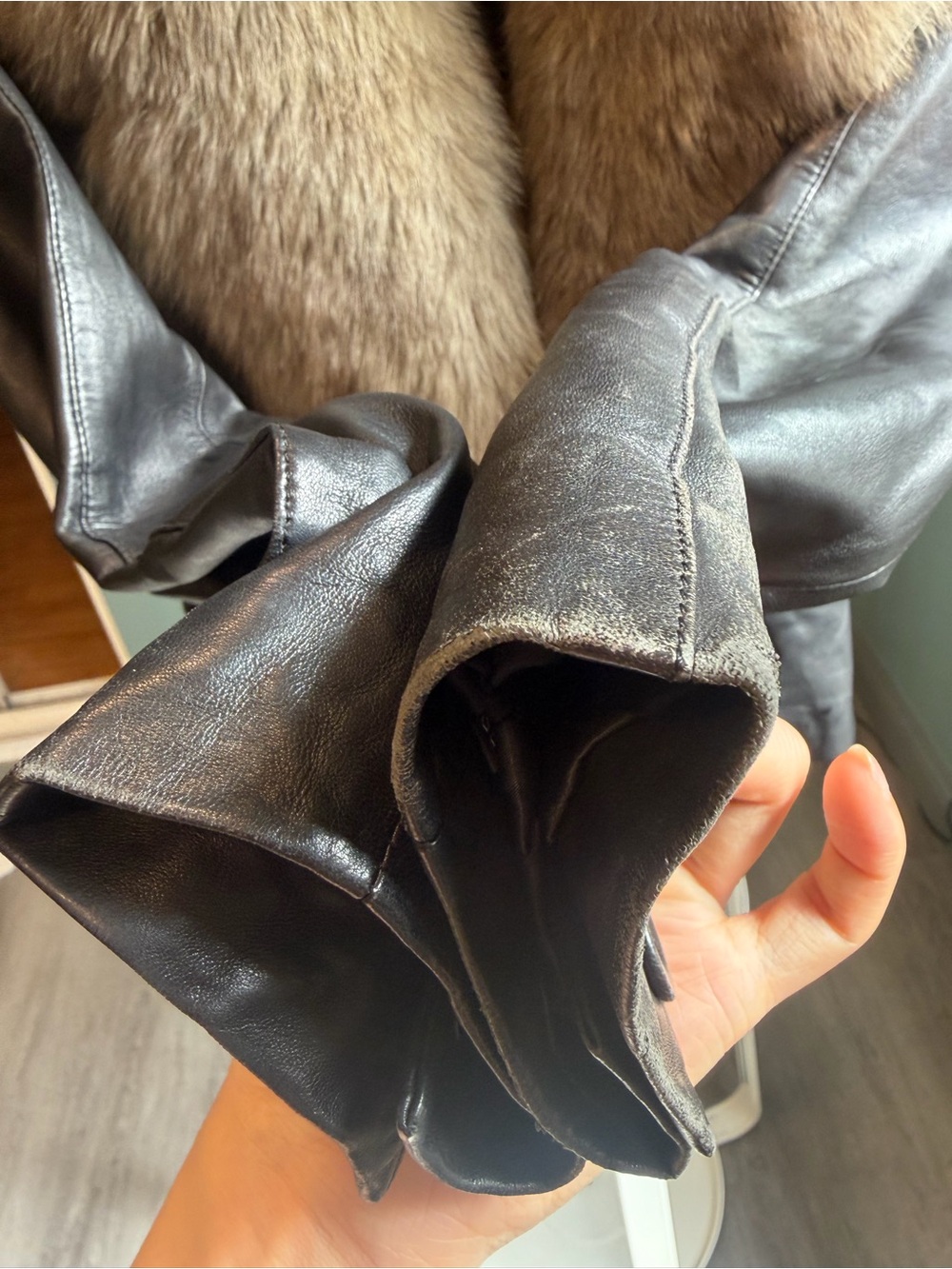 Vantage Vero Moda sheep Leather Jacket Saga Fox Fur Collar XS - Picture 7 of 11